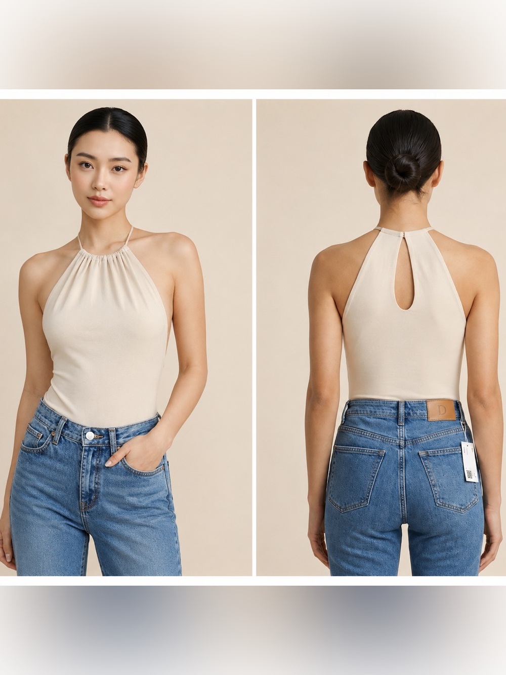 ✅🌹H&M Cream Halter-Style Sleeveless Bodysuit